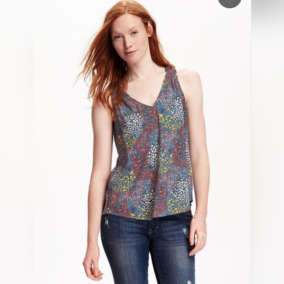 (XL) Old Navy floral printed V neck cut out tank - Picture 1 of 8
